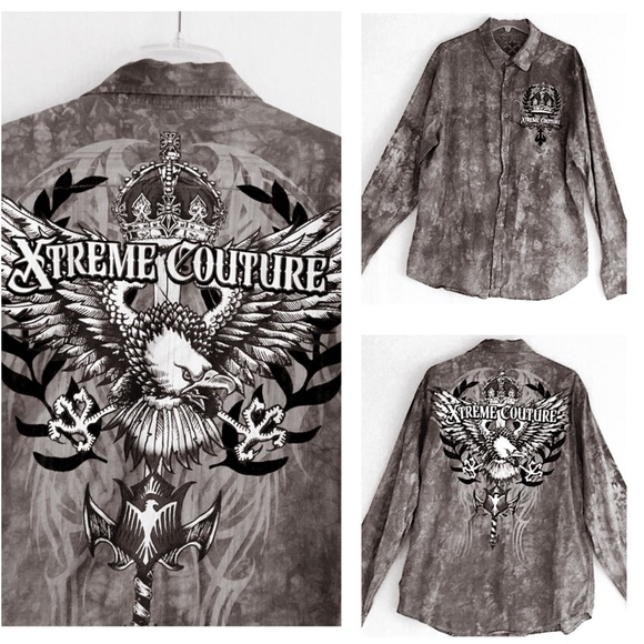Xtreme Couture Other - Xtreme Couture gray button down eagle  shirt